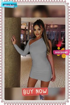 Women's Autumn and Winter Sexy One Shoulder Long Sleeve Bodycon Dress One Shoulder Stretch Bodycon Dress For Party Season, One-shoulder Stretch Bodycon Dress For Club, One Shoulder Stretch Bodycon Dress For Club, One Shoulder Stretch Bodycon Club Dress, One-shoulder Bodycon Dress For Club, Stretch Bodycon Dress For Going Out Party Season, Stretch Bodycon Dress For Going Out During Party Season, Women Dress Online, China Dress