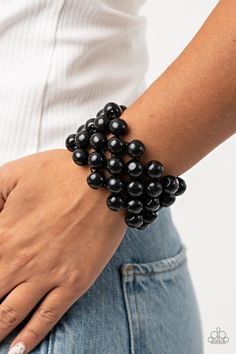 Paparazzi Accessories - Tiki Tropicana - Black Bracelet Black Large Beads For Festivals, Adjustable Black Bohemian Wristband, Black Novelty Stretch Bracelet, Black Bohemian Hand-strung Beads, Trendy Fringe, Black Multi-strand Wooden Beads Jewelry, Hand Fashion, Paparazzi Accessories Jewelry, Colorful Frames