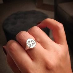 Signet Ring-Personalized Signet Ring-Monogram Ring-Gold Signet | Etsy White Monogram Ring For Anniversary, White Personalized Signet Ring, Personalized White Signet Ring, White Engraved Initial Ring, White Engraved Initials Promise Ring, Open Ring With Monogram, Monogram Ring Gold, Custom Signet Ring, Cary Nc