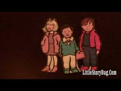 three children standing next to each other in front of a black background with the words little story bug com on it