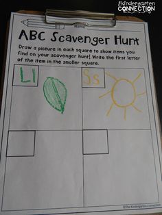 a piece of paper with a drawing of a sun and the words abcc scavenger hunt on it