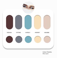 the eyeshadp palette is shown with different colors and shapes, including brown, blue,