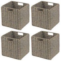 four brown wicker baskets with handles