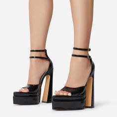 null Platform Shoes Heels, Shoes Heels Classy, Black Platform Shoes, Ankle Sandals, Ankle Strap Sandals Heels, Spool Heel, Heels Classy, Pump Sandals, Ankle Straps