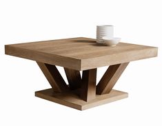 a square wooden table with two intersecting legs