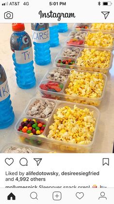 an instagram page with food in plastic containers and water bottles next to it on a table