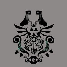 the legend of zelda's crest is shown in black and white with green accents