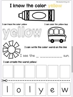 i know the color yellow worksheet for kids to practice their handwriting and writing skills