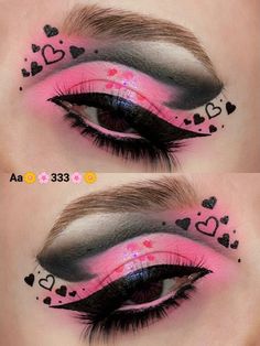 Eye makeup/ eye shadow looks/ pink/ black/valentine's day makeup Pink And Black Makeup Looks, Pink And Black Eye Makeup, Majestic Makeup, Valentine's Makeup, Eye Magic