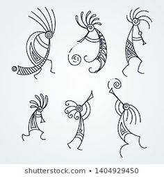 an image of four different designs in the style of doodles on white paper