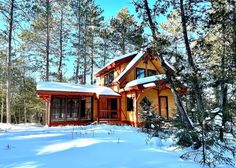 a house in the snow surrounded by trees