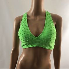 Mari Aquino Women’s Bralette Size M Women Bra Lime Green Racerback Underwear New E11 Epm Stretch Green Halter Top With Built-in Bra, Green Triangle Halter Top With Built-in Bra, Low-cut Halter Top For Beach In Spring, Spring Low-cut Halter Top For Beach, Low-cut Stretch Tops For The Beach, Fitted Triangle Halter Top For Workout, Stretch Low-cut Workout Tops, Green Racerback Swimwear With Stretch, Green Stretch Backless Crop Top