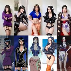 several photos of women dressed in costumes and posing for the camera with their hands on their hipss