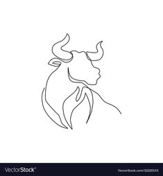 the head of a bull with horns in continuous style