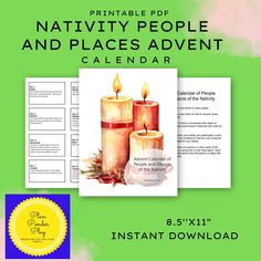 the printable nativity people and places advent calendar is displayed on a green background