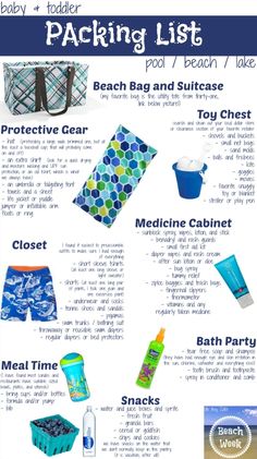 the packing list for beach and suitcases is shown in this graphic style, with instructions to