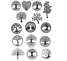 the tree of life symbols are drawn in black ink on white paper, and have different shapes