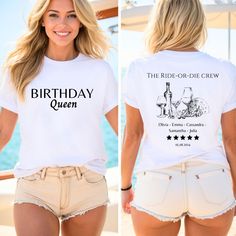 SIZES ARE TRUE FIT, ORDER A SIZE OR TWO BIGGER FOR LOOSE FIT.  Celebrate your special day in style with our personalized "Birthday Queen" T-shirt! This fabulous shirt is designed to make you feel like royalty on your birthday. The front proudly declares you as the "Birthday Queen," a title befitting the star of the day. It's perfect for making a bold statement and letting everyone know who the celebration is all about. The back of the T-shirt is where the magic happens. You can customize it with