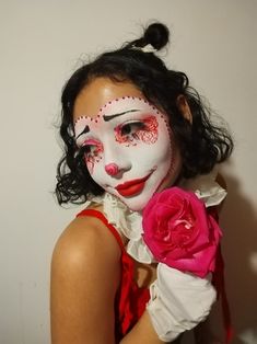 Makeup inspo,  valentine clown makeup Red And White Clown Makeup, Clown Makeup Photoshoot, Porcelain Clown Makeup, Clowncore Makeup Simple, Doll Clown Makeup, Clown Heart Makeup, Mexican Clown Makeup, Christmas Clown Makeup, Jester Makeup Female