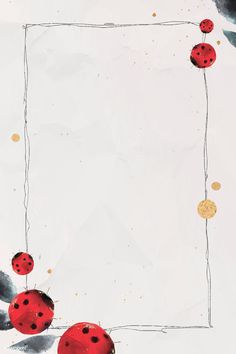 a painting with red ladybugs hanging from it's sides