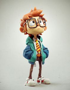 a cartoon character wearing glasses and a green jacket is standing in front of a white background