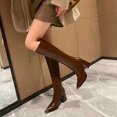 Leather Long Boots, Long Leather Boots, Leather Cushion, Long Boots, Boots Leather, Chunky Heel, Chunky Heels, Cowhide Leather, Leather Upper