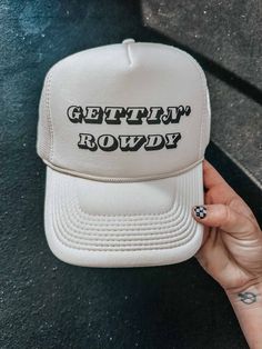 You already know it's on in your Gettin’ Rowdy Hat! It's adjustable strap ensures a perfect fit and the breathable material will keep you cool, even in the sun or while dancing and partying so you can focus on having fun - not your hat! Grab your Gettin' Rowdy Hat now! Trendy Flat Brim Sun Hat For Festival, Summer Adjustable Trucker Hat With Flat Brim, Summer Adjustable Flat Brim Trucker Hat, Adjustable Flat Brim Trucker Hat For Summer, Summer Adjustable Snapback Trucker Hat, Retro Summer Trucker Hat With Wide Brim, Summer Snapback Hat With Flat Brim, Retro Wide Brim Trucker Hat For Summer, Summer Adjustable Fit Cap