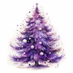 a watercolor painting of a purple christmas tree