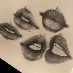 a pencil drawing of six different lips