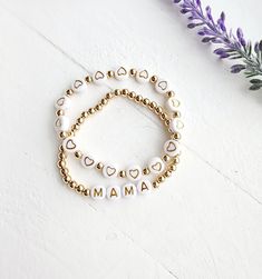 These super cute bracelets are a must have! The gold beads are 24k making them tarnish resistant! This bracelet set makes for a great gift for mom or make some for yourself with kids names or words of inspiration! How to order 1) Select your style 2)Select size 3)Add personalization Handmade with love and care! Gold Letter Beads Charm Bracelet For Friendship, Gold Charm Bracelet With Letter Beads For Friendship, Gold Jewelry With Letter Beads For Friendship, Adjustable Gold Friendship Bracelets For Birthday, Adjustable Gold Heart Bracelet For Everyday, Gold Nickel-free Bracelets For Friendship, Gold Nickel-free Bracelet For Friendship, Nickel-free Gold Bracelet For Friendship, Nickel Free Beaded Bracelets For Mother's Day Gift