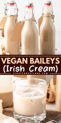 vegan bailey's irish cream recipe with three bottles in the background