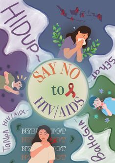 an image of say no to aids poster with people in the background and words above it