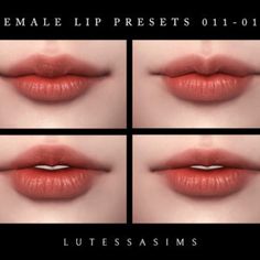 four images of different lips with the words, female lip presets 01 - 0110