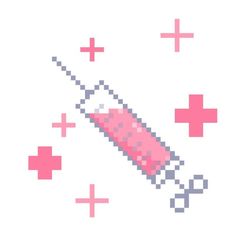 an illustration of a needle and cross on a white background with pink crosses around it