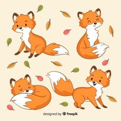 four different types of foxes with leaves on them