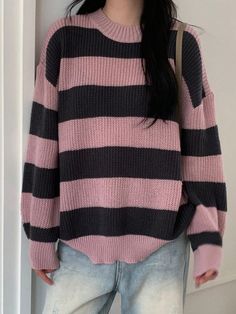 Women's Loose Fit Color Block Crew Neck Sweater Multicolor Casual  Long Sleeve Fabric Colorblock,Striped Pullovers Medium Stretch  Women Clothing, size features are:Bust: ,Length: ,Sleeve Length: Pastel Sweater Outfit, Clothes Clips, Pastel Sweater, Loose Knit Cardigan, Oversize Sweatshirt, Striped Sweatshirt, Comfortable Loungewear, Pullover Mode, Striped Short Sleeve Shirt