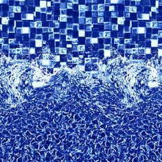 an abstract blue and white photo with squares in the middle, on top of water