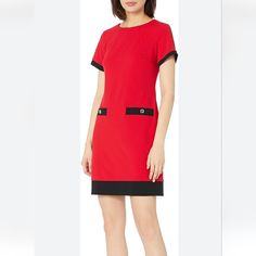 Tommy Hilfiger Women’s Shift Dress, Scarlet/Black, 14 This Dress Has A Pencil Scratch, It Is Not Very Noticeable And It Will Fall When Washed, See In The Photos Chic Tommy Hilfiger Mini Dress For Work, Tommy Hilfiger Knee-length Mini Dress For Work, Tommy Hilfiger Black Summer Dress, Strapless Denim Dress, Uniform Ideas, Black White Striped Dress, Work Uniform, Button Front Shirt Dress, Tommy Hilfiger Sweatshirt