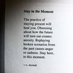 an open book with the words stay in the moment