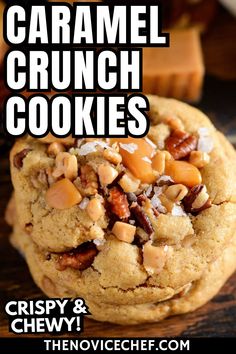 caramel crunch cookies with text overlay