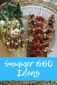 grilled lettuce and tomatoes on skewers with text overlay