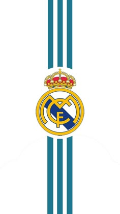 the real madrid logo is shown in blue and white stripes, with a crown on top