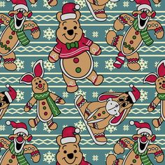 christmas teddy bears in hats and scarfs on a blue background with snowflakes