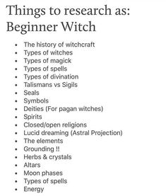 Gypsy Witch on Instagram: “All good things to research! #beginnerwitch #babywitch #budgetwitch #instawitch #newwitch #brujalife #bruja #brujavibes #brujas…” Things To Research, Beginner Witch, Spells For Beginners, Wiccan Witch, Magick Spells, Wiccan Spell Book, Eclectic Witch, Candle Magick