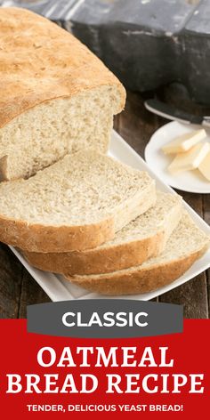 a loaf of oatmeal bread on a white plate