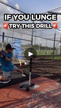 a young boy swinging a bat at a ball on a batting cage with the caption if you lunge try this drill