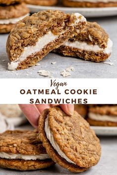 vegan oatmeal cookie sandwiches with cream filling