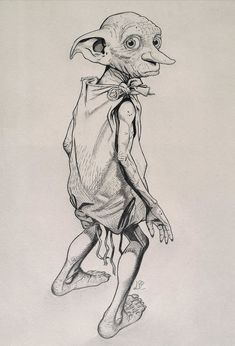 a black and white drawing of a cartoon character