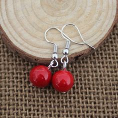 Cherry Long Drop Earrings Women Wedding Jewelry Red Single Earring As Gift, Single Red Earring For Gift, Single Red Earring Gift, Red Drop Earrings For Valentine's Day, Round Valentine's Day Earrings With Ear Wire, Valentine's Day Round Earrings With Ear Wire, Red Pierced Drop Earrings, Red Dangle Earrings With Ear Wire, Red Jewelry For Pierced Ears As A Gift