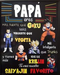 a poster with the names of different characters in spanish and english, on a black background